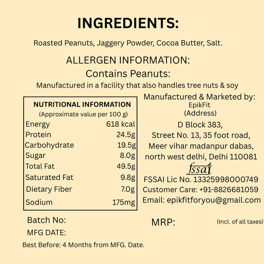 EpikFit Jaggery Creamy Peanut Butter 1kg.