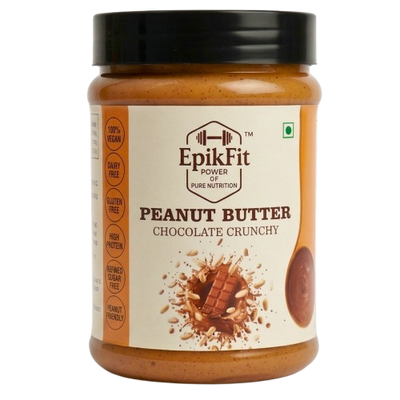 Jar of EpikFit Peanut Butter Chocolate Crunchy on a white background